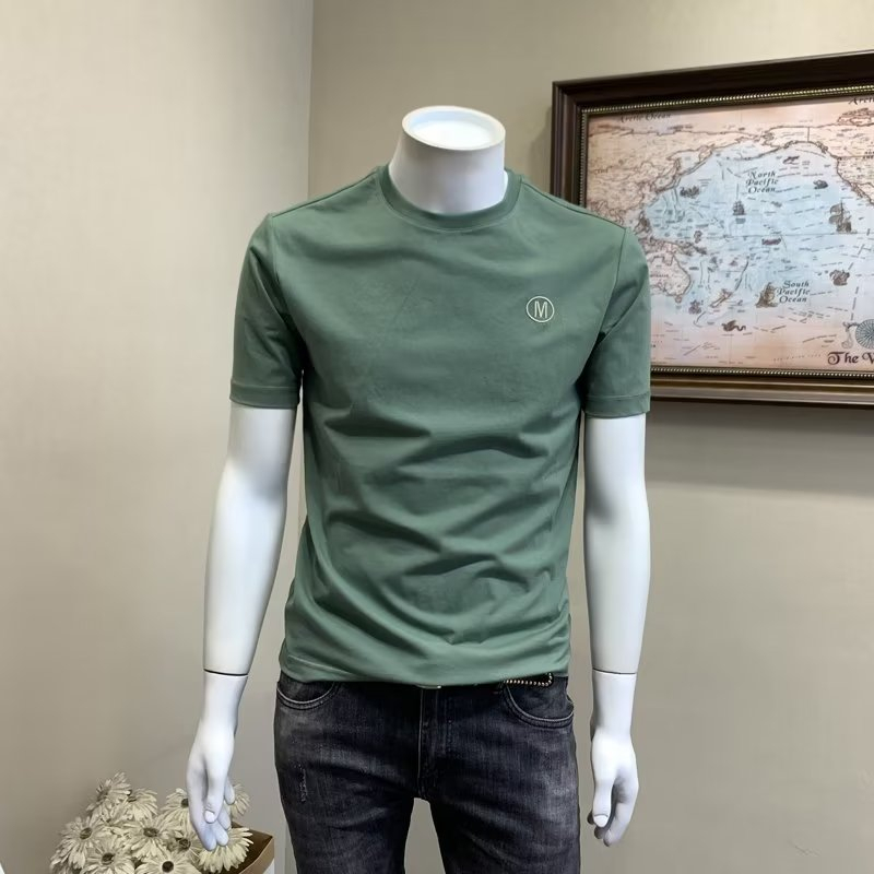 Áo Thun cotton Cổ Tròn Thêu Chữ Đơn Giản 5 Màu Tùy Chọn m-3xl Cho Nam