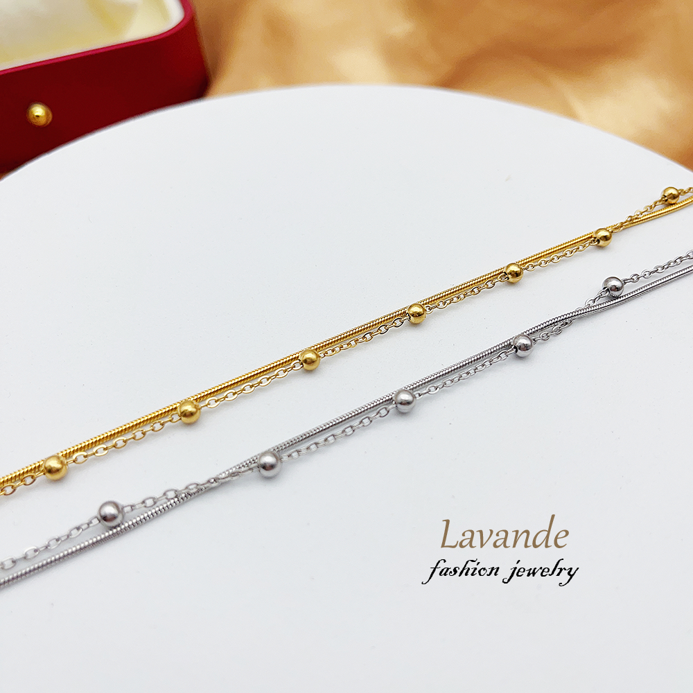 【LAVANDE】Dây Chuyền Hai Lớp Bằng Thép Titan Mạ Vàng 18K Sang Trọng Thanh Lịch Không Phai Màu S02L01