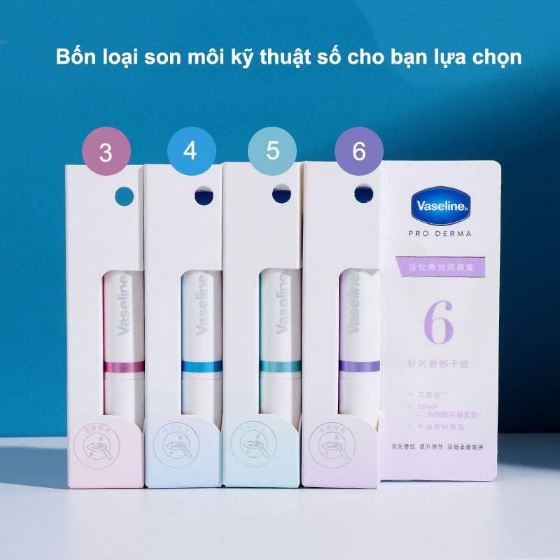 Mặt Nạ Môi Vaseline Kỹ Thuật Số Dưỡng Ẩm Hydrat Hóa Làm Sáng Màu Môi  No. 3, No. 4, No. 5, No. 6