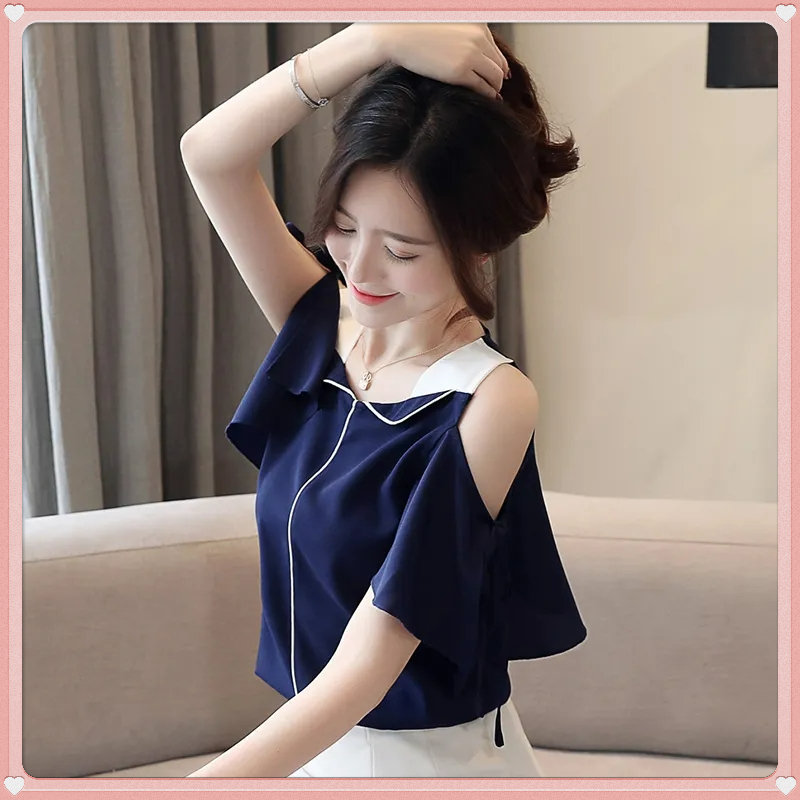 Áo Sơ Mi Chiffon Trễ Vai Tay Ngắn Dáng Rộng Cỡ Lớn Thời Trang Mùa Hè Mới Cho Nữ