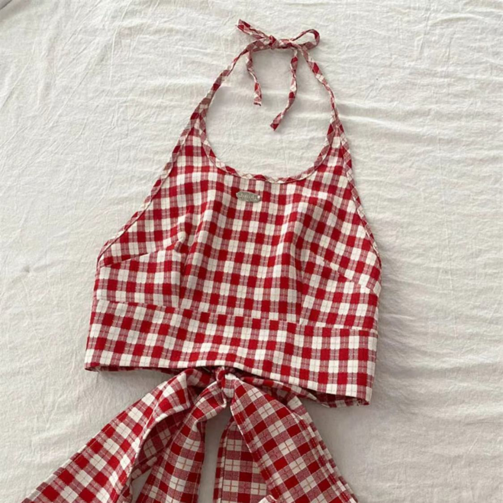 Áo Sơ Mi Ngắn Tay Họa Tiết Ca Rô Kèm Áo Hai Dây Phong Cách Hàn Quốc Dành Cho Nữ