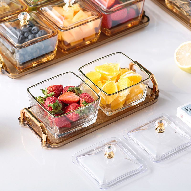 Đĩa Đựng Trái Cây Khô bánh kẹo Nhiều ngăn có nắp Trang Trí Phòng Khách Phù hợp với Dịp Năm Mới