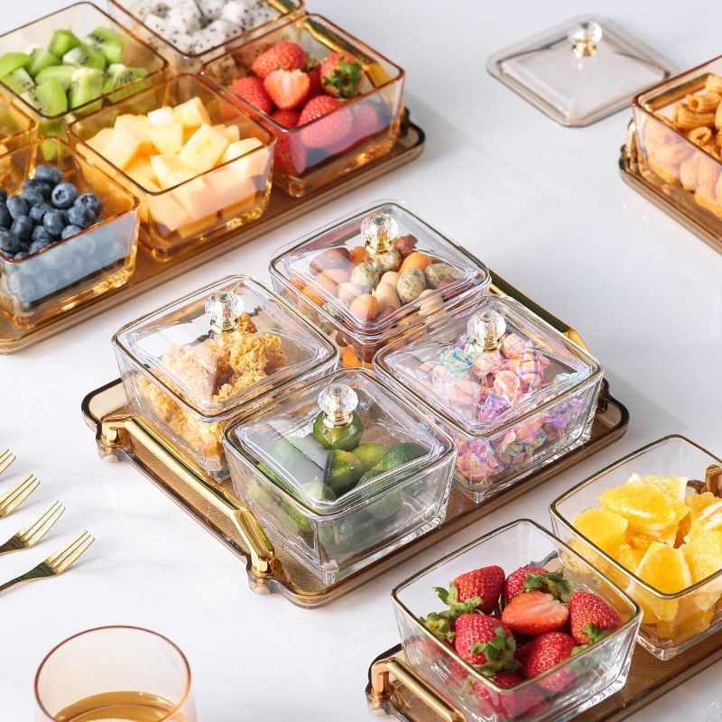 Đĩa Đựng Trái Cây Khô bánh kẹo Nhiều ngăn có nắp Trang Trí Phòng Khách Phù hợp với Dịp Năm Mới