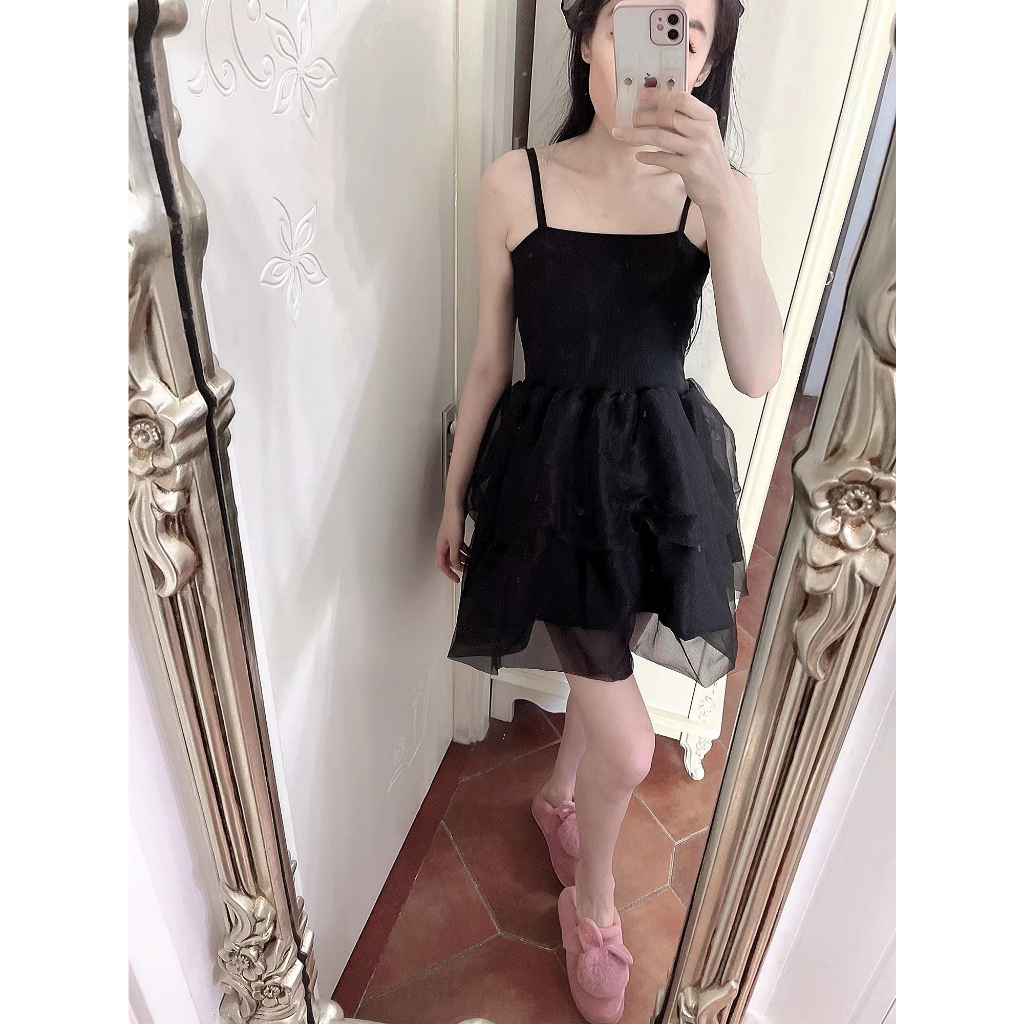 Mùa Hè Năm 2023 Phong Cách Mới Váy Hai Dây Khâu Lưới✨✨Váy Ôm Eo Quyến Rũ