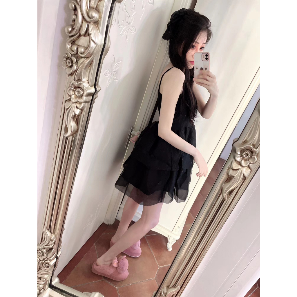 Mùa Hè Năm 2023 Phong Cách Mới Váy Hai Dây Khâu Lưới✨✨Váy Ôm Eo Quyến Rũ