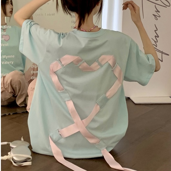 Áo Thun Cotton Ba Chiều Ngắn Tay Thêu Trái Tim Phong Cách Mới 2023