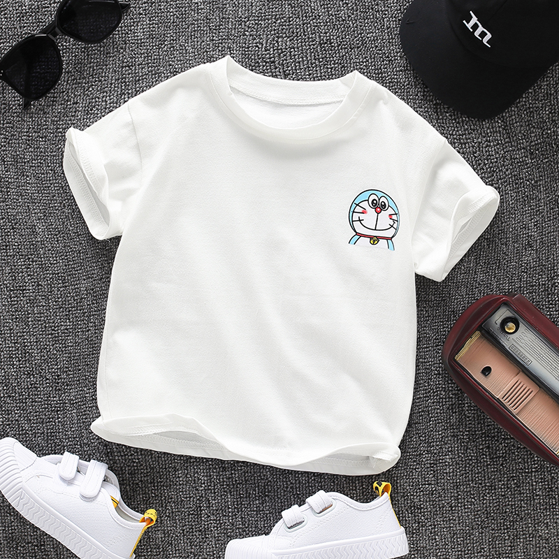 Áo Thun Trắng Tay Ngắn In Hình Doraemon Thời Trang Cho Bé Trai / Gái 0-4 Tuổi