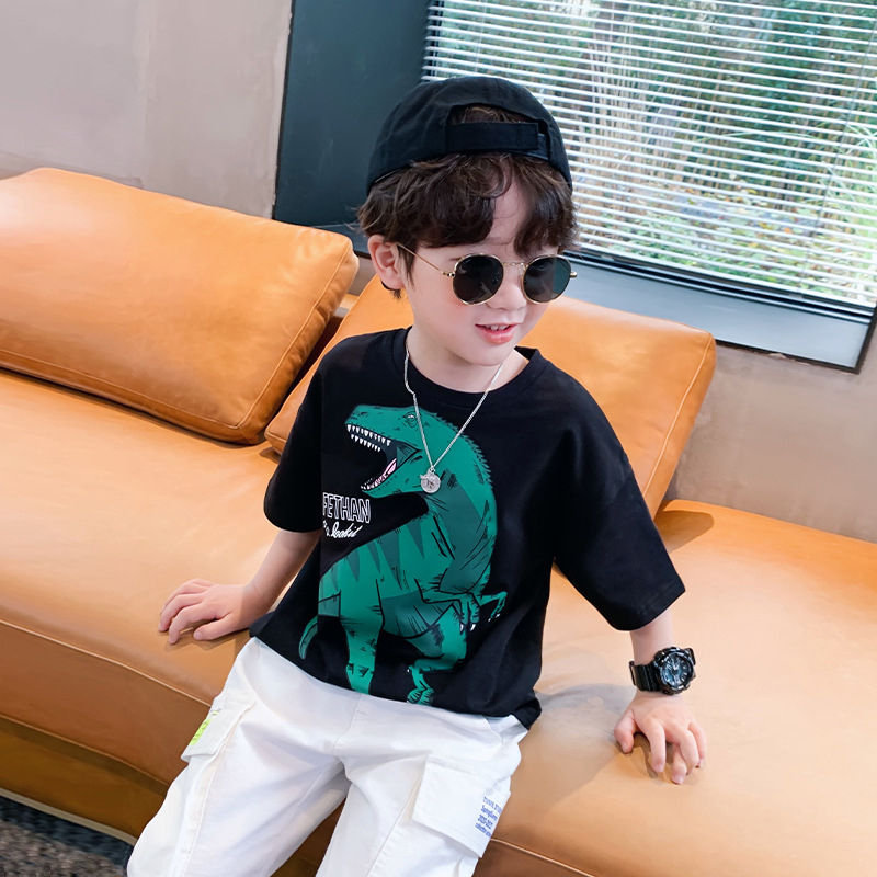 Áo thun tay ngắn in hình khủng long thời trang mùa hè cho bé trai