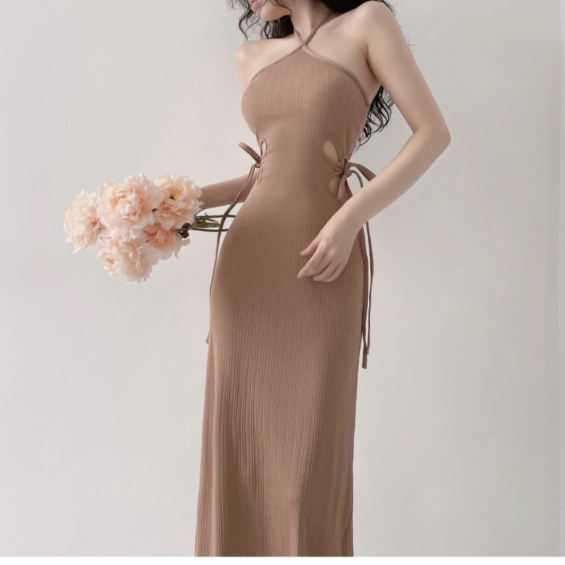 Klalien Đầm Maxi Ôm Dáng Không Tay Khoét Rỗng Sang Trọng Thanh Lịch Cho Nữ Dự Tiệc