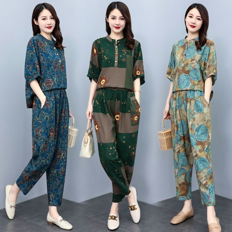 1 Bộ Quần Áo Vải cotton Lanh Dáng Rộng Thoải Mái Phong Cách Hàn Quốc Thời Trang Xuân Hè Cho Nữ 40-50 Tuổi Cỡ Lớn m-4xl