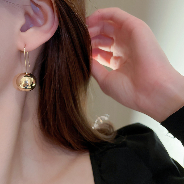 Bông Tai Dạng Móc Hình Tròn Bằng Kim Loại Phối Hạt Độc Đáo Thời Trang