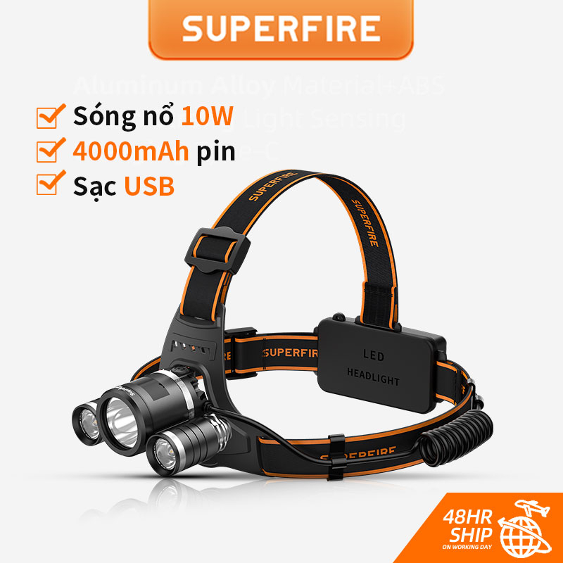 Đèn Pin Đội Đầu SUPERFIRE HL33 Ba Bóng Led Siêu Sáng 18650 * 2 4000mAh Tiện Dụng Khi Đi Cắm Trại