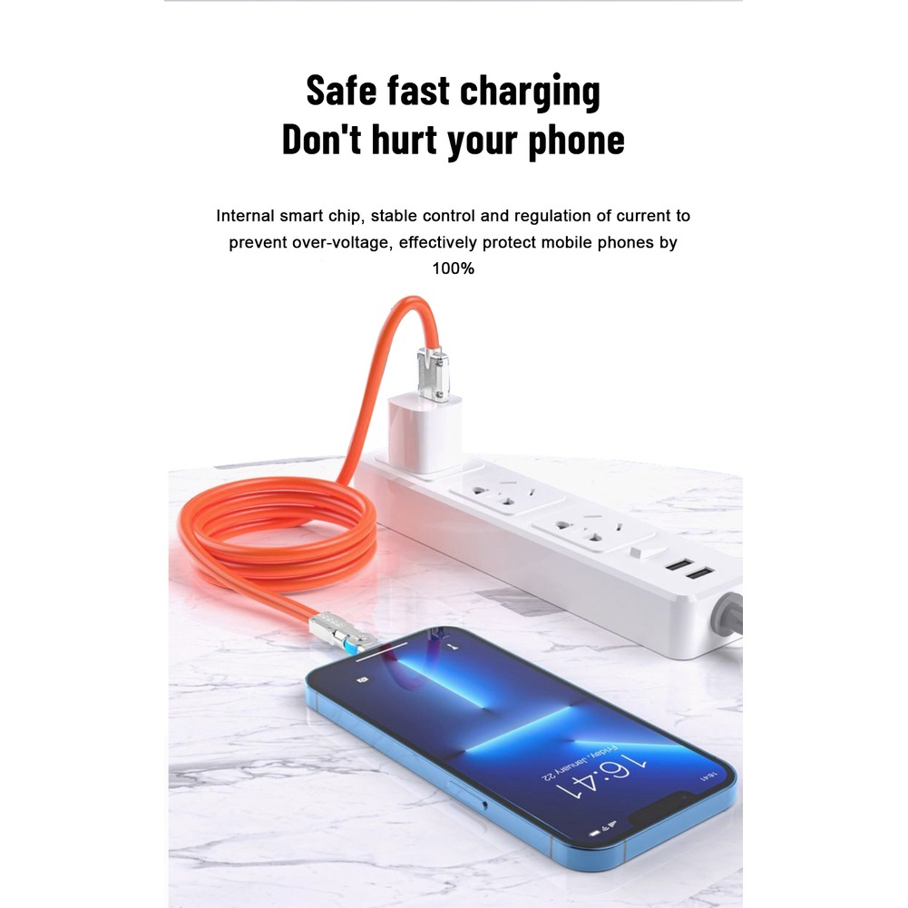 Củ Sạc Siêu Nhanh 180 Độ 120W 6A 180 Độ° Dây Cáp Sạc Nhanh Type C Bằng Silicon Dành Cho Xiaomi iPhone 13 pro 14