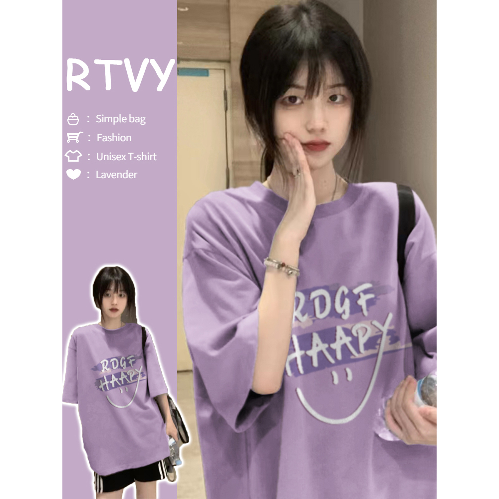 Áo Thun Nữ Tay Ngắn Dáng Rộng In Hình taro Màu Tím Thời Trang Mùa Hè