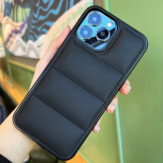 Cotton filled down jacket phone case suitable for iPhone 15promax simple solid color 14 11 12 13 Pro max full edge shock protection case