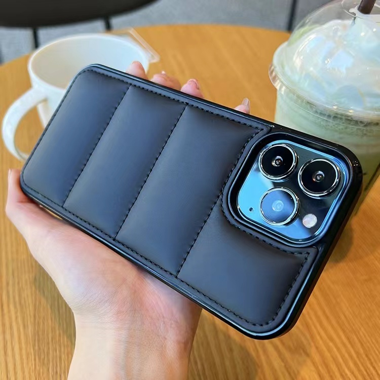 Cotton filled down jacket phone case suitable for iPhone 15promax simple solid color 14 11 12 13 Pro max full edge shock protection case