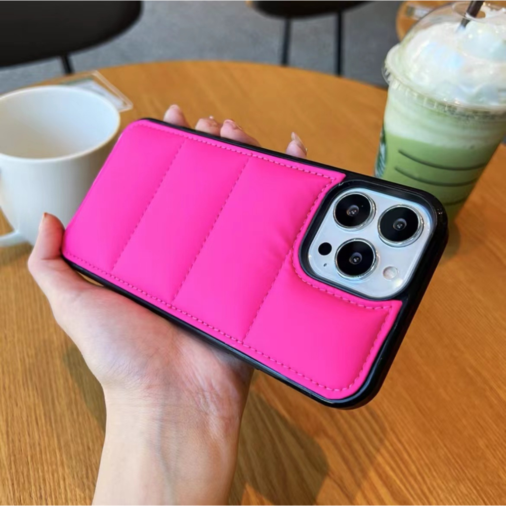 Cotton filled down jacket phone case suitable for iPhone 15promax simple solid color 14 11 12 13 Pro max full edge shock protection case