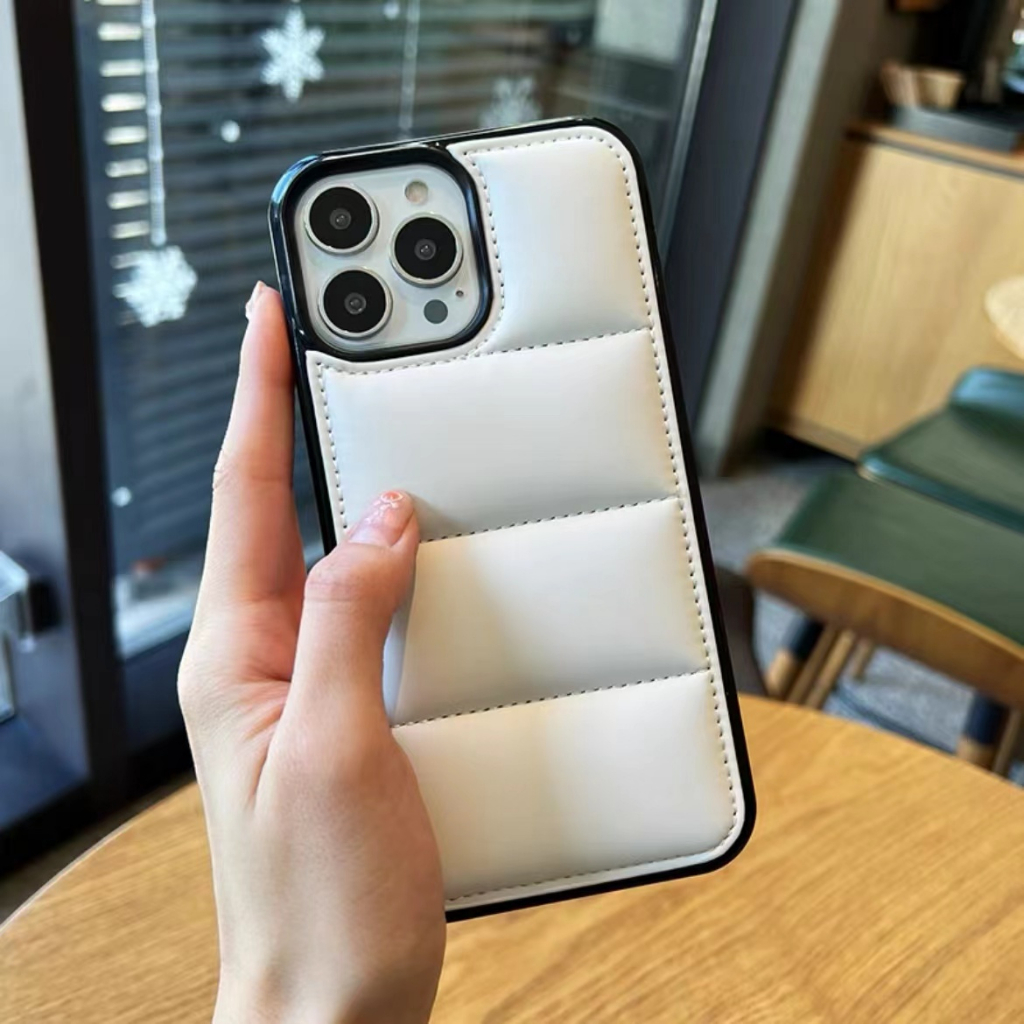 Cotton filled down jacket phone case suitable for iPhone 15promax simple solid color 14 11 12 13 Pro max full edge shock protection case