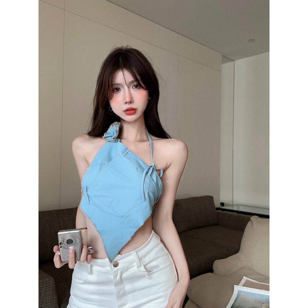 QADCOL G-I-DLE tương tự Áo Denim Không Tay Thời Trang Mùa Hè Cho Nữ
