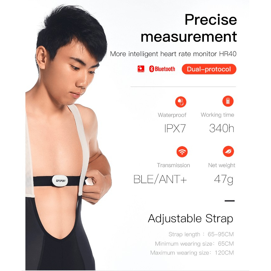 GARMIN Dây Đeo Ngực Theo Dõi Nhịp Tim IGPSPORT HR40 + Bluetooth IPX7