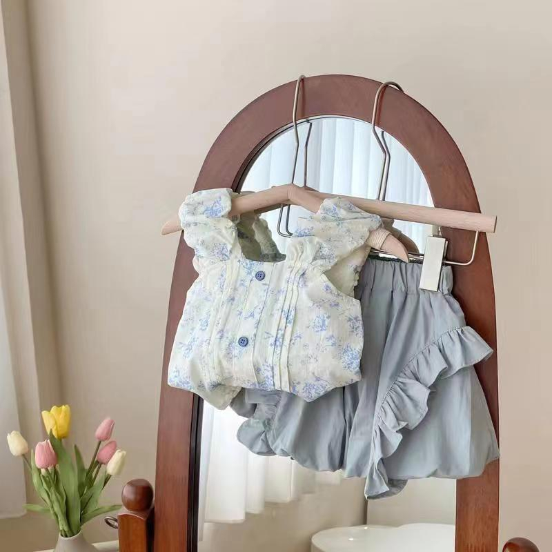 Bộ Áo Hai Dây Họa Tiết Hoa + Quần Bud Ngọt Ngào Phong Cách Phương Tây Thời Trang Mùa Hè Cho Bé Gái