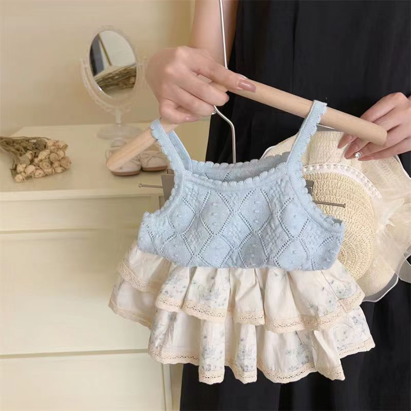 Set Áo Hai Dây + Chân Váy Hoa Thời Trang Mùa Hè Hàn Quốc 2023 Cho Bé Gái