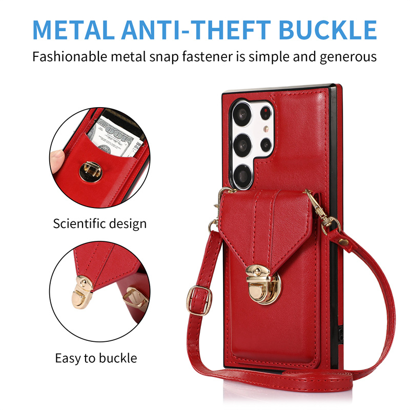 Ốp Điện Thoại Kiểu Ví Tiền Có Dây Đeo Vai Cho Samsung Galaxy Note 10 20 S10 S23 Plus + Pro Ultra