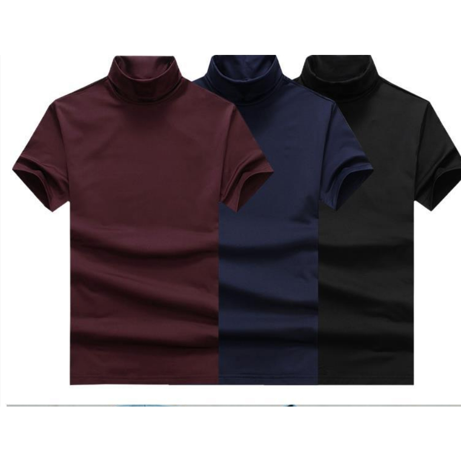 Áo Thun Tay Ngắn Cổ Lọ Màu Sắc Đơn Giản Cho Nam