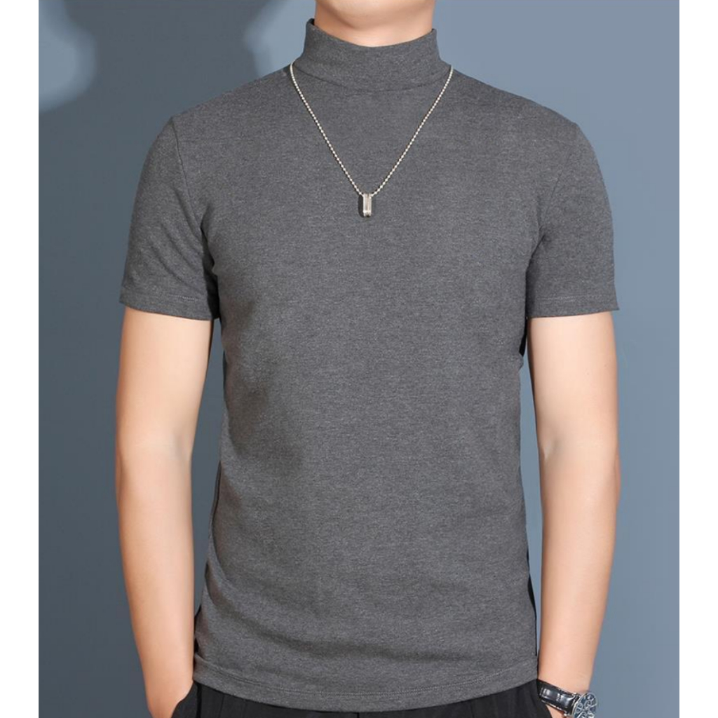 Áo Thun Tay Ngắn Cổ Lọ Màu Sắc Đơn Giản Cho Nam