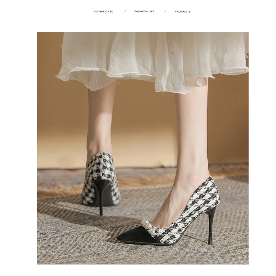 Giày Cao Gót Đính Ngọc Trai Thiết Kế Mới Thời Trang Dành Cho Nữ