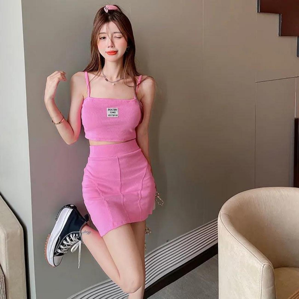 Set Áo Khoác Cardigan Tay Dài Màu Hồng + Chân Váy Phong Cách Thời Trang Mới Mùa Thu Cho Nữ