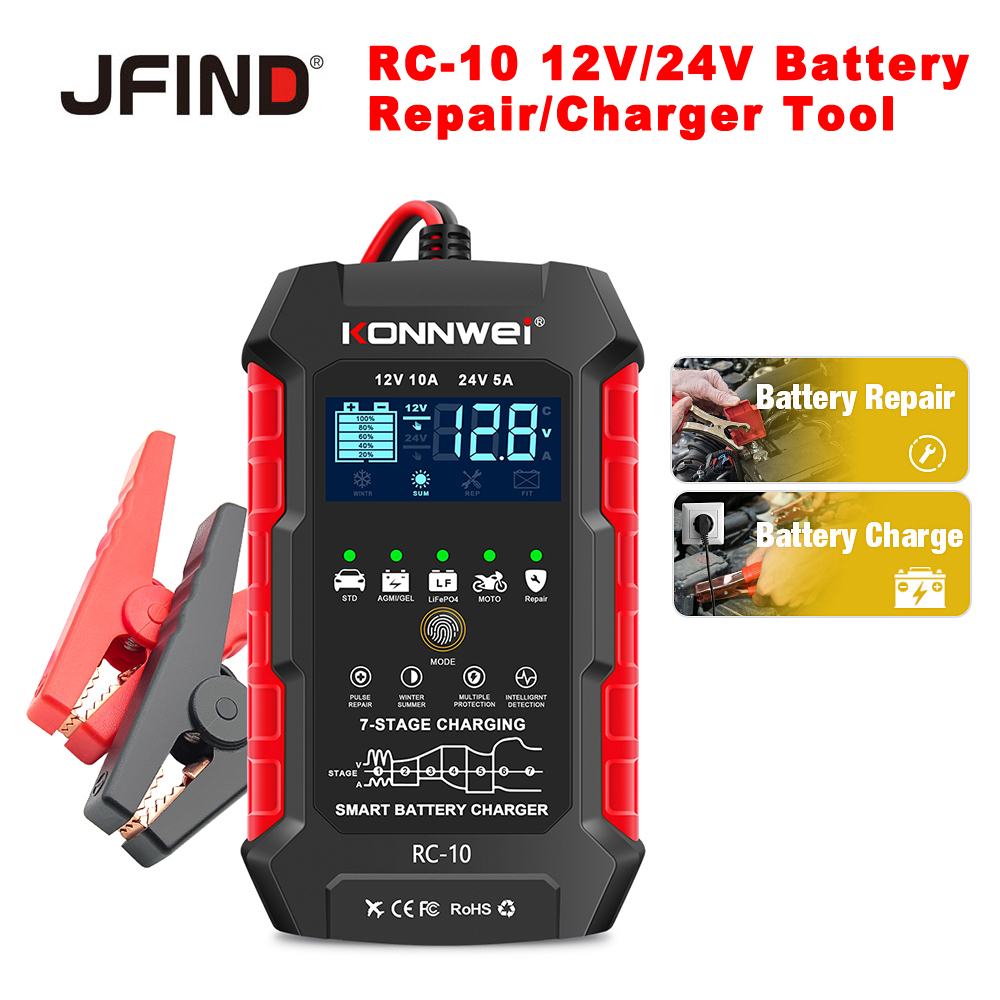 Bộ Sạc Pin Xe Hơi KONNWEI RC-10 12V 10 A 24V 5A Chất Lượng Cao