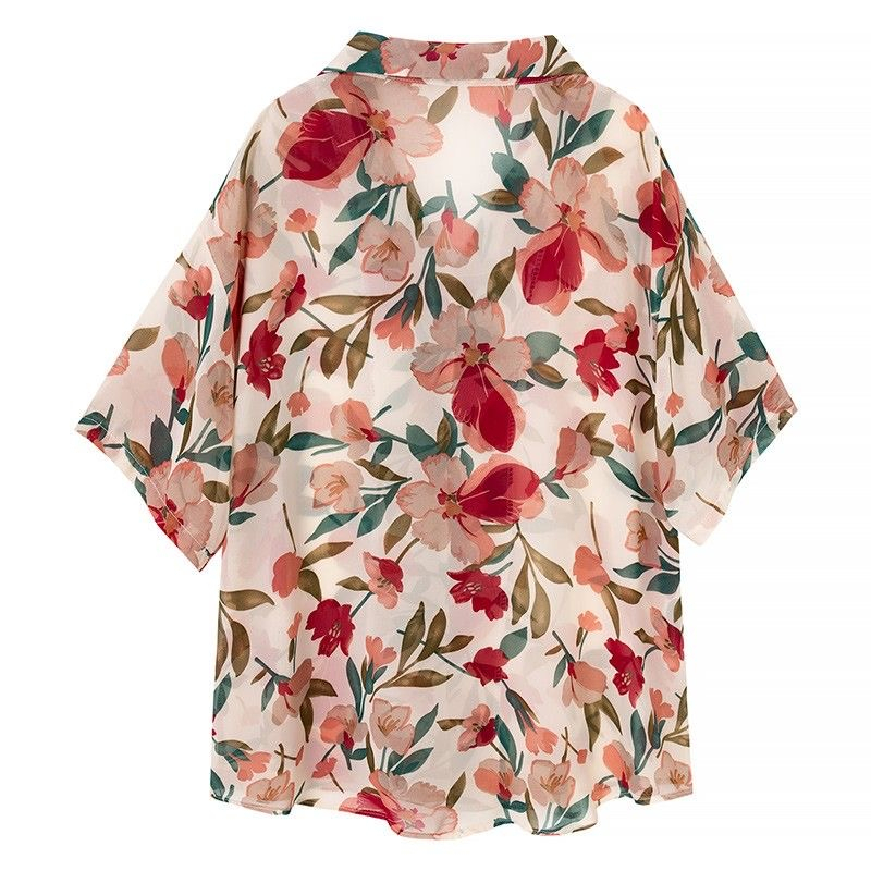 Áo Sơ Mi Chiffon Tay Ngắn Dáng Rộng In Họa Tiết Hoa Xinh Xắn Thời Trang Mùa Hè Cho Nữ