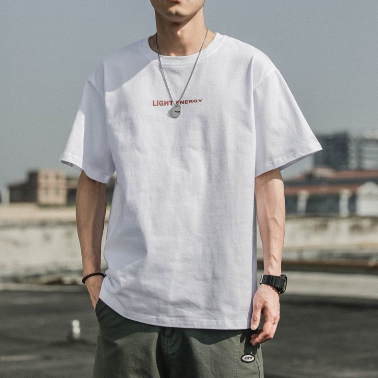 Áo Thun Tay Ngắn Cổ Tròn In Chữ Đơn Giản Phong Cách Retro Nhật Bản Cho Nam