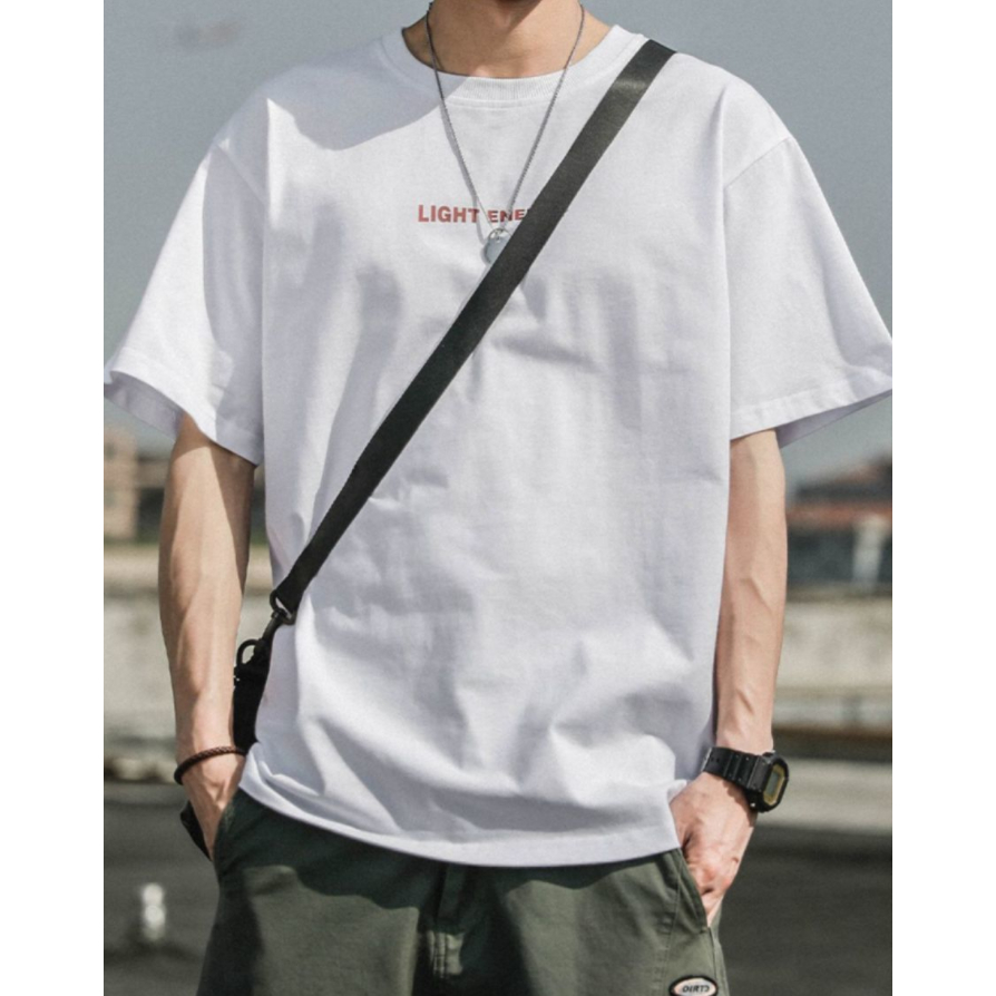 Áo Thun Tay Ngắn Cổ Tròn In Chữ Đơn Giản Phong Cách Retro Nhật Bản Cho Nam