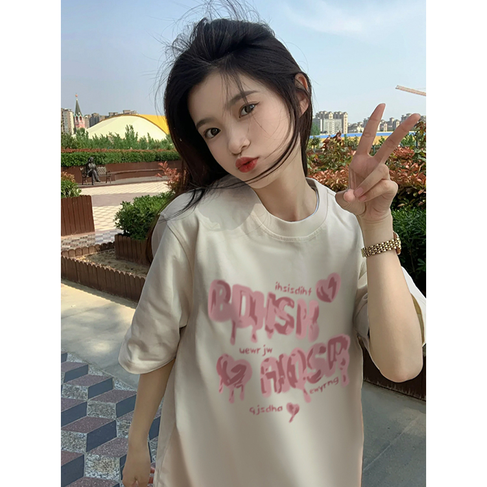 Áo Thun Tay Ngắn Cổ Tròn In Chữ LALISAS Phong Cách Mỹ Ngọt Ngào Cho Nữ