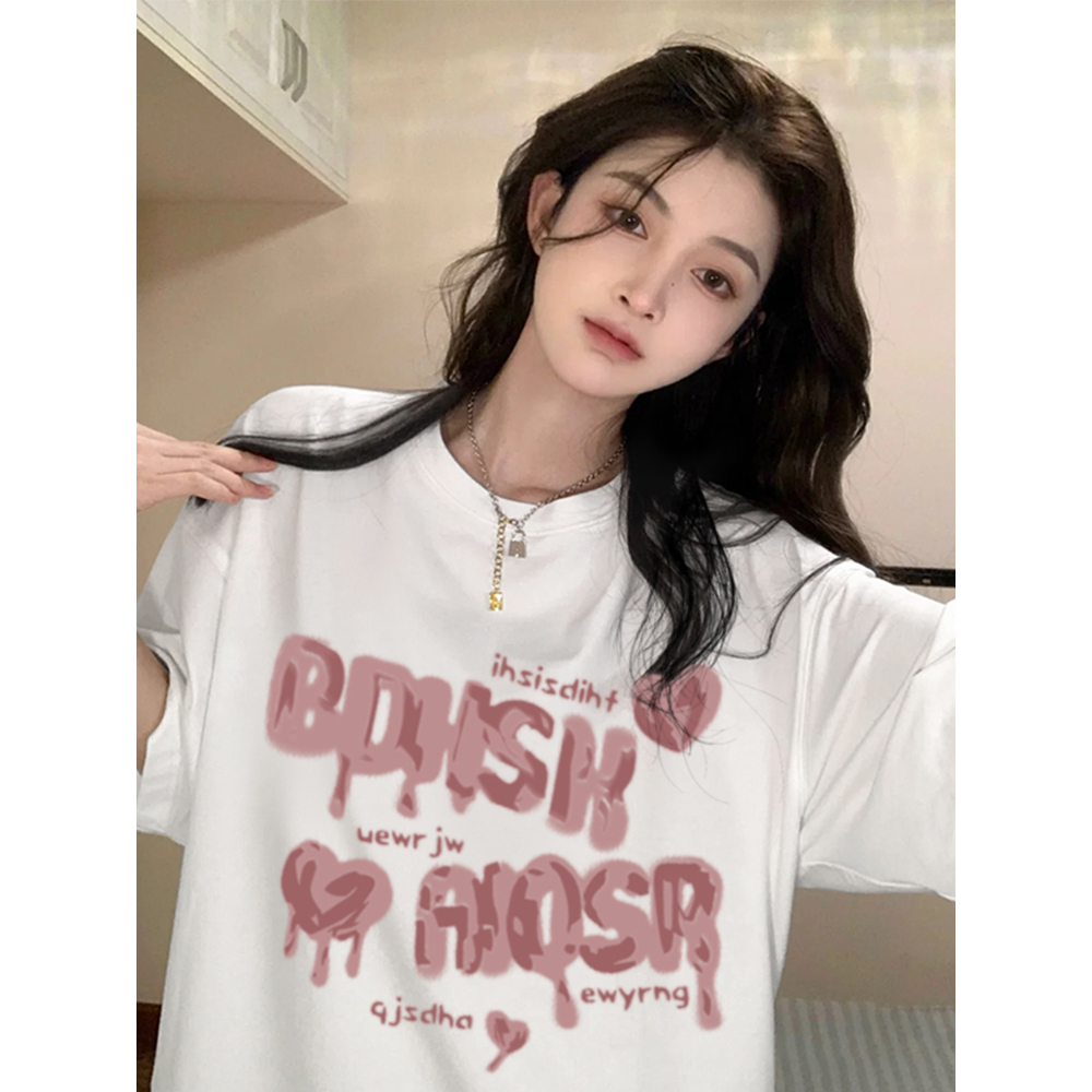 Áo Thun Tay Ngắn Cổ Tròn In Chữ LALISAS Phong Cách Mỹ Ngọt Ngào Cho Nữ