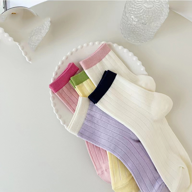 Đôi vớ cotton FHYL thoáng khí màu sắc ngọt ngào thời trang Hàn Quốc cho nữ