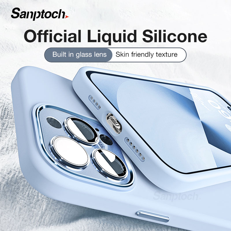 Sanptoch Ốp Điện Thoại silicone Mềm Chống Sốc Mặt Kính Trong Suốt Cho iphone 15 14 13 12 pro max 15 plus