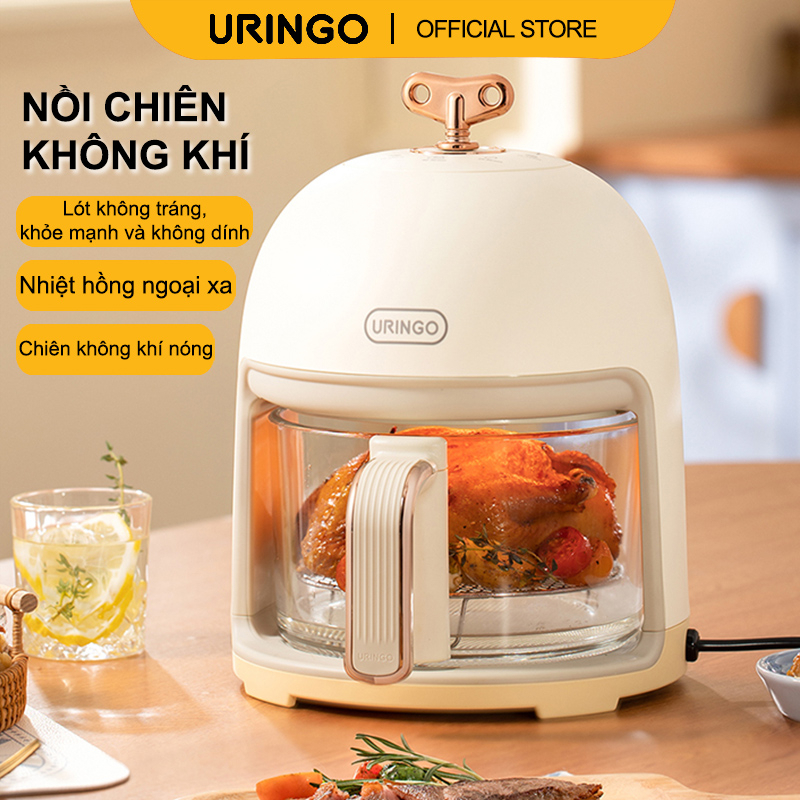 Nồi chiên không khí URINGO có lớp lót bằng kính nhìn thấy được Không có lớp phủ và gia nhiệt hồng ngoại xa Lưu thông khí nóng 360° tốt cho sức khỏe 3L