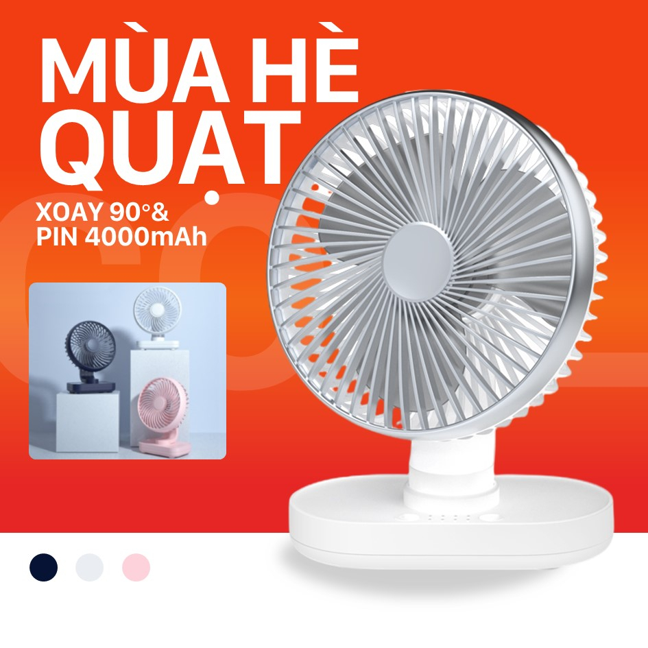 Quạt Để Bàn Không Dây 6.5inch (4000mAh) Siêu Êm, Có Thể Thu Vào