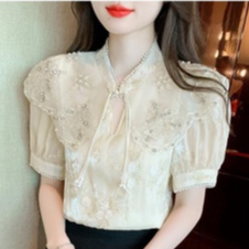 Áo Sơ Mi Ngắn Tay Họa Tiết Thêu Ba Chiều Phong Cách Mùa Hè Mới Cho Nữ D7T3