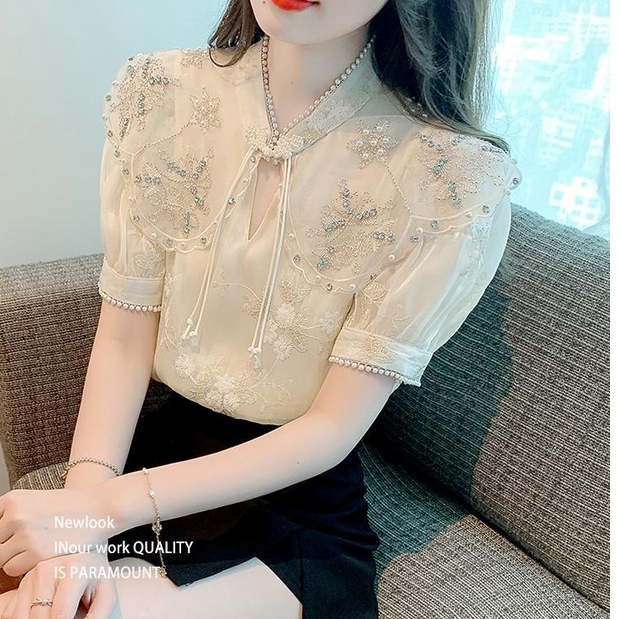 Áo Sơ Mi Ngắn Tay Họa Tiết Thêu Ba Chiều Phong Cách Mùa Hè Mới Cho Nữ D7T3