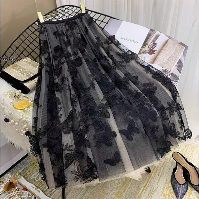 Chân Váy Lưới Hai Lớp Lưng Cao Co Giãn Thiết Kế Mới Xinh Xắn Thời Trang Dành Cho Nữ