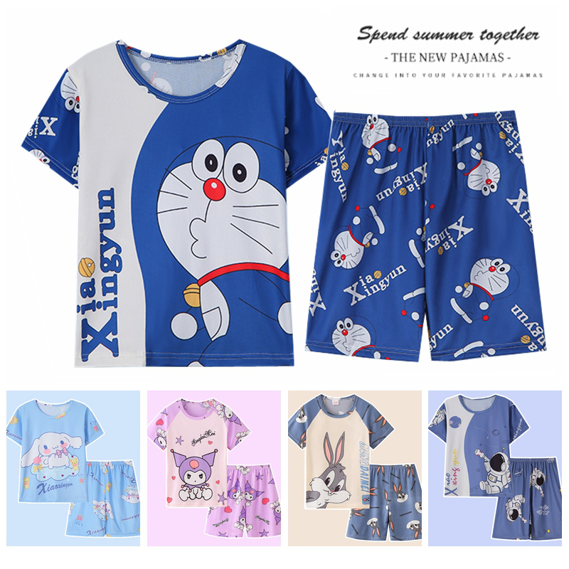 Bộ Đồ Ngủ Tay Ngắn Chất Polyester In Họa Tiết Hoạt Hình Phong Cách Hàn Quốc Thời Trang Mùa Hè Xinh Xắn Cho Bé