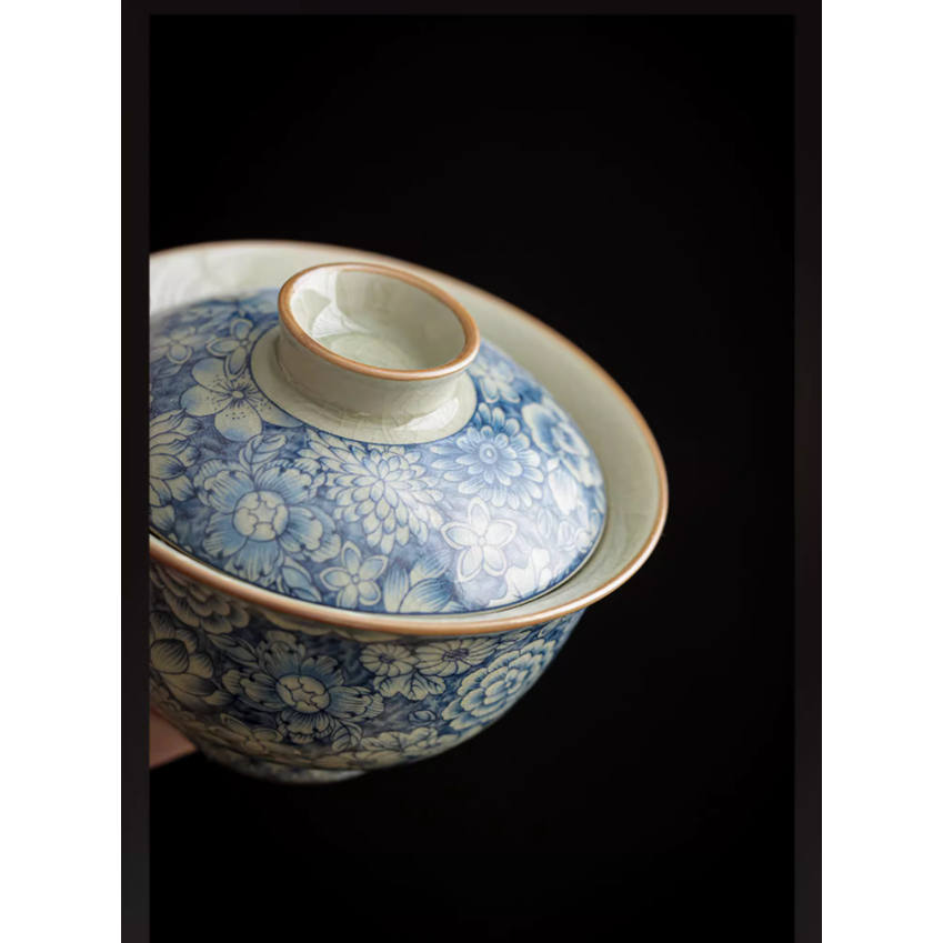 Sancai Bộ Tách Uống Trà Màu Trắng Xanh Lam Hàng Ngàn Hoa Không Rơi Vỡ