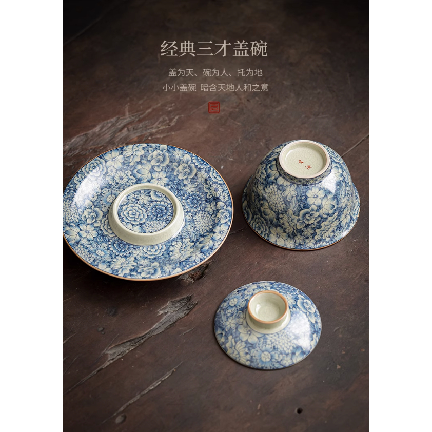 Sancai Bộ Tách Uống Trà Màu Trắng Xanh Lam Hàng Ngàn Hoa Không Rơi Vỡ