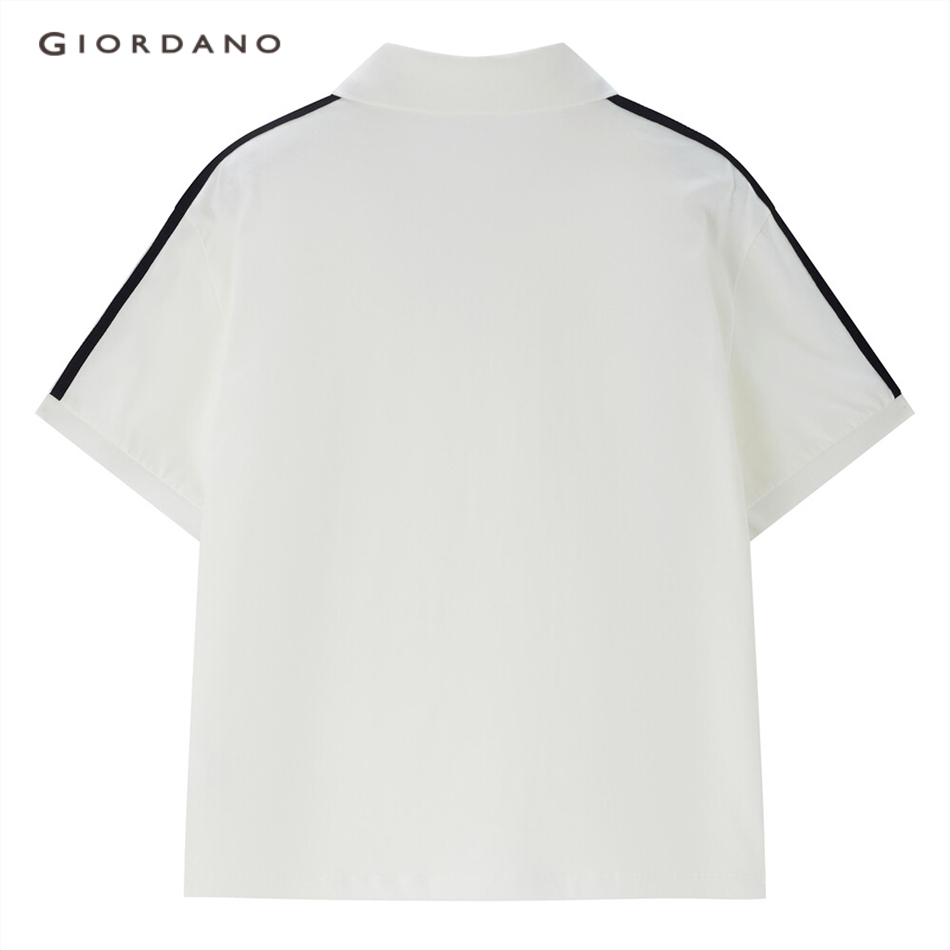 Áo thun polo GIORDANO 13313201 tay ngắn họa tiết 2 sọc phối khóa thời trang dành cho nữ