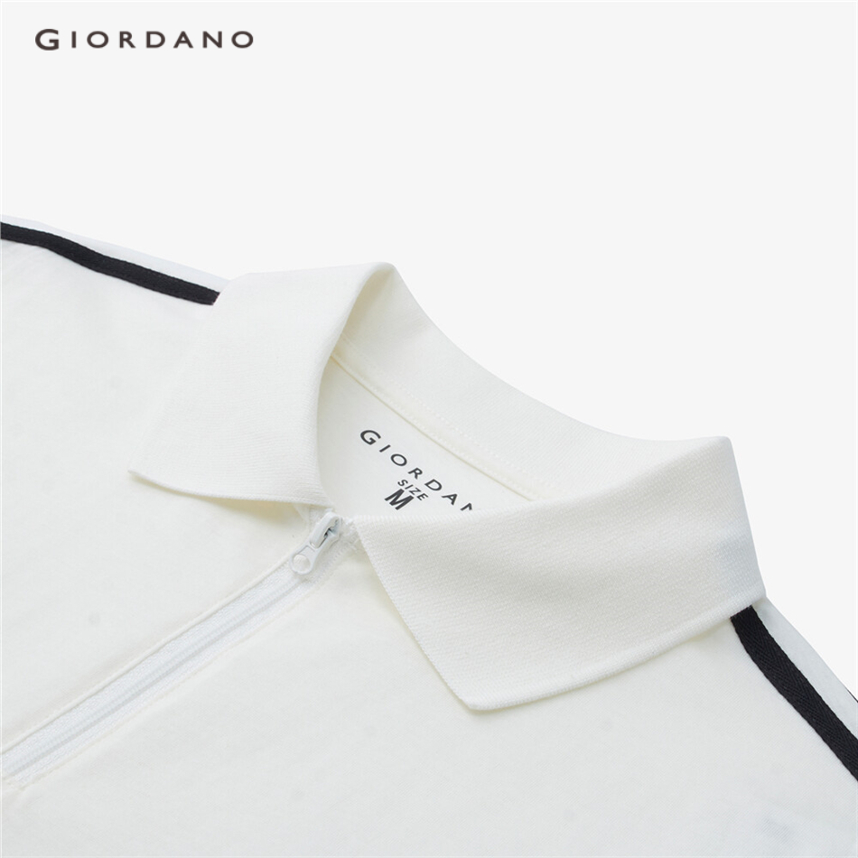 Áo thun polo GIORDANO 13313201 tay ngắn họa tiết 2 sọc phối khóa thời trang dành cho nữ