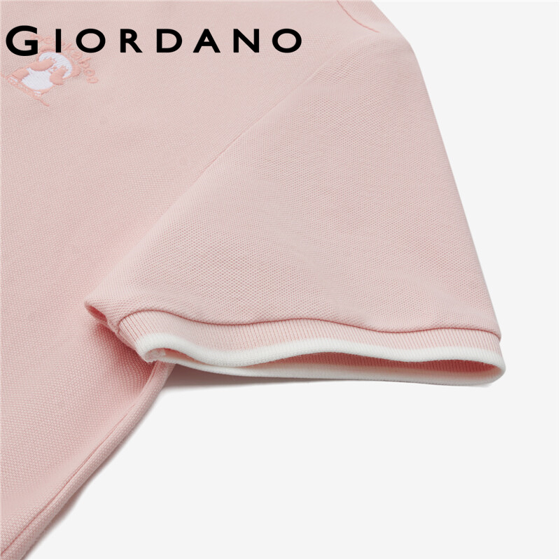 [Hoa Hậu Khánh Vân - Giordano] Áo polo nữ GIORDANO 13313206 dệt kim chất liệu pique co giãn tốt thêu họa tiết thời trang